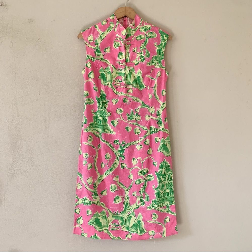 Pink and Green Floral Midi Dress